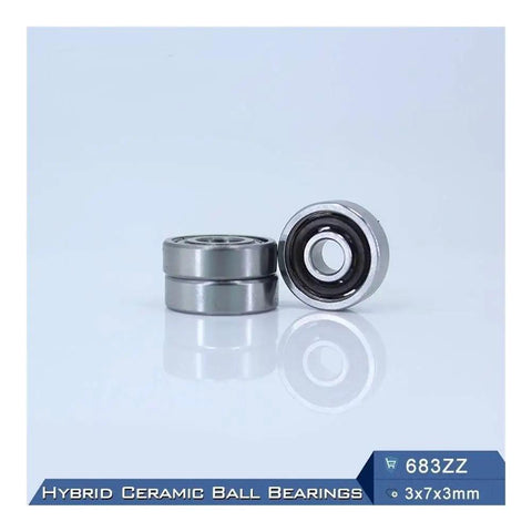 Top Tier Hybrid Ceramic Bearing 3x7 Millimeter ABEC-1 Grade Motor Spindle Runnery Super Low Friction Si3N4 Balls in silver color.