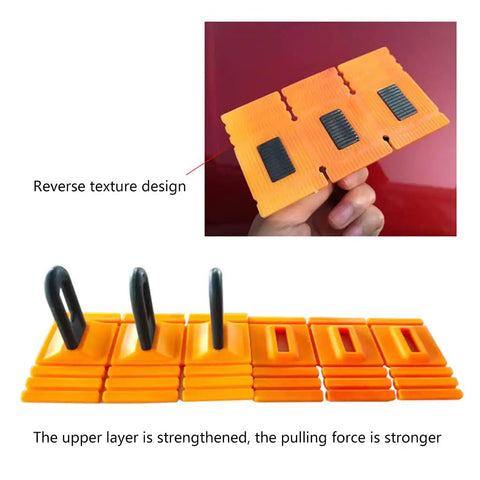 Ultimate Dent Repair Kit with Yellow Slider Set showing reverse texture design and strengthened pulling force feature.