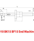 Technical drawing of Right Hand SFU2010 Ball Screw 20mm Diameter 10mm Lead C7 Rolled With End Machined for 500mm CNC Rails