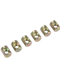 Row of six metal fasteners from Heavy Duty M6 Furniture Nut Plugs And Cabinet Connectors Pro Grade Kit 30 Durable Fasteners