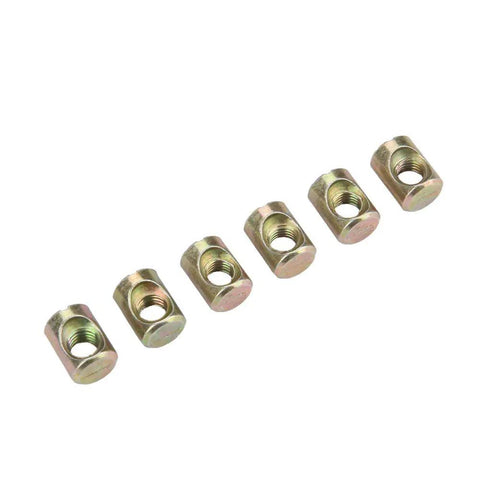 Row of six metal fasteners from Heavy Duty M6 Furniture Nut Plugs And Cabinet Connectors Pro Grade Kit 30 Durable Fasteners