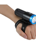 Person holding VTL 2900 Lumen Wide Beam Flashlight With Blue Light Mode And 1000 Lumen Spot Beam Black for night ops and worksite use