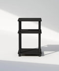 3 Tier Open Storage Nightstand With Turn N Tube Poles, Sleek Americano Black Bedside Table for Bedroom, front view