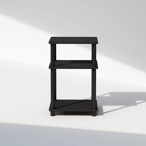 3 Tier Open Storage Nightstand With Turn N Tube Poles, Sleek Americano Black Bedside Table for Bedroom, front view