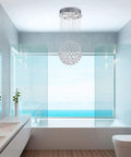 Dope Modern Crystal Raindrop Chandelier Ceiling Light Flush Mount With Round Glass Drops in a bathroom, 12.6 in W 25.6 in H