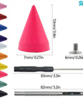 Badass Colorful Cone Spikes and Punk Metal Screwback Rivets Bullet Studs for Leather Craft Clothing Shoes Belts Bags and Pet Collars DIY Kit with Punch Tool 230 Pieces 7X10MM close-up of pink cone spike and size details.