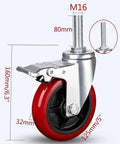 Heavy Duty Dual Locking Swivel Caster Wheels With M16 Threaded Stem Built Tough As Nails PU 80mm wheel with 160mm height.