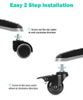 Easy installation steps for 2 Inch Swivel Caster Wheels With Locking Brake, Threaded 3/8-16 UNC Imperial Stem, showing screw direction.