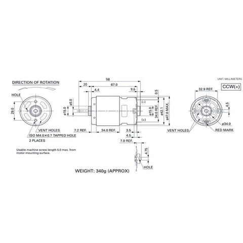 Diagram of High Torque Permanent Magnet DC Motor 12V High Speed 12000 RPM Brushed Small Motor with measurements and details