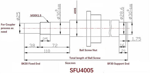 Heavy Duty C5 Ground Ball Screw For Linear Motion And Cnc Builds Featuring 40 Millimeter Shaft With 10 Millimeter Lead And 1500 Millimeter Length Includes Precision Nut For Smooth As Butter Operation - Detailed technical drawing with dimensions.