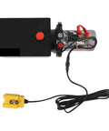 Heavy Duty Hydraulic Power Unit For Single Acting Cylinders Built Tough With Straight Up Performance Rock Solid Stainless Steel Frame 7500 Watt Capacity top view with control switch.