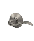 Accent Door Lever Privacy Lock for Bedroom and Bathroom in Satin Nickel Finish showing push button mechanism