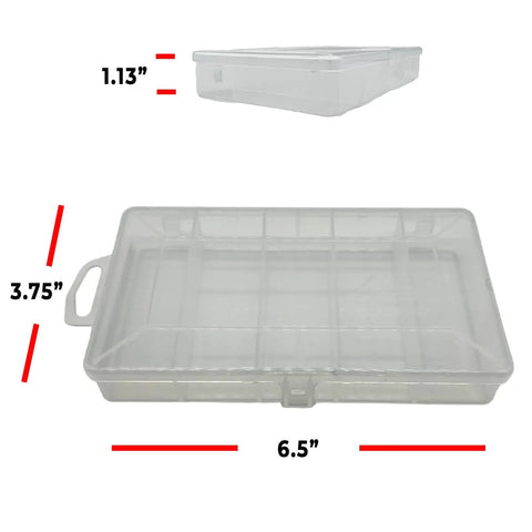 Clear storage box for Grade 8 Alloy SAE Split Lock Washer Set In Zinc Yellow Finish, 236 Piece Assortment detailed dimensions shown.