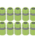 Sturdy G1/2 Garden Hose Quick Connectors Kit Made From Durable ABS Plastic For Easy Irrigation, Watering, And Hose Repair With Super Simple Plug In Joint Connections You Will Love. 10-piece green ABS plastic G1/2 garden hose quick connectors