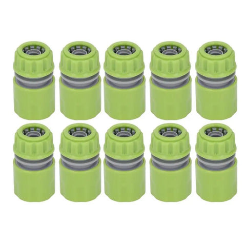 Sturdy G1/2 Garden Hose Quick Connectors Kit Made From Durable ABS Plastic For Easy Irrigation, Watering, And Hose Repair With Super Simple Plug In Joint Connections You Will Love. 10-piece green ABS plastic G1/2 garden hose quick connectors