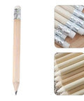 Front and close-up view of 60 Pcs Mini Wooden Pencils With HB Graphite And White Erasers, Short Writing Pencils for School.