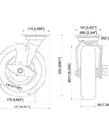 8 Inch Heavy Duty Swivel Caster Wheel Built Tough With Non Marking Polyurethane Tread Dual Locking Brakes Double Ball Bearing dimensions diagram.