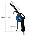 Angled Quiet Blow Gun With One Quarter Inch NPT, Twelve Inch Long Reach, Scratch Free ABS Nozzle For Engine Bay And Interior Cleaning diagram.