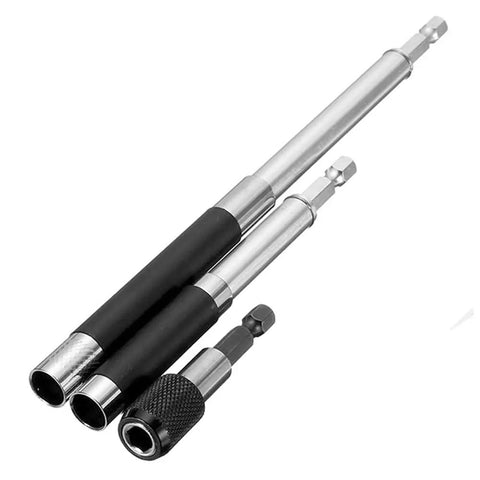 Magnetic Screw Drive Guide Drill Bit Tip Holder And Pro Grade Screwdriver Bit Holder With One Quarter Inch Hex Shank Extension Bar Set Of 3