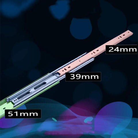 Heavy Duty Soft Close Drawer Slides With Locking Rails, 14 Inch Full Extension, Cold Rolled Steel Tracks detail view with measurements