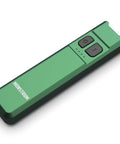 Tracer 1000 Lumens Ultra Slim EDC Flashlight Forest Green Blue Beat The Dark With A Pocket Friendly 4.4 X 1.0 X 0.5 Inch Frame And 2.8 Oz Weight Multi Mode Beam For Everyday Carry Camping Hiking And Late Night Jobs. Ultra-slim green flashlight with two buttons on top surface.