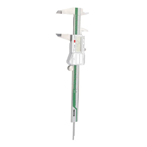 Mingzhe Digital Caliper 6in, IP54 Splashproof, Stainless Steel shown in vertical position with precise measurement scale.
