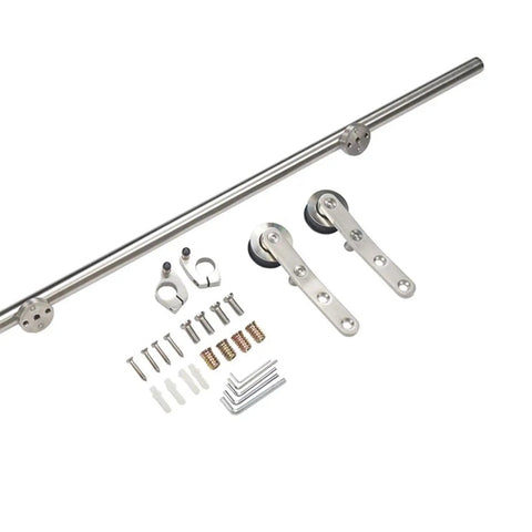 Sliding Ladder Hardware Kit With Stainless Steel Track and components for home loft use, includes fittings and screws.