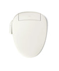 Heated Bidet Toilet Seat With Wireless Remote, Biscuit Color, smooth lid, top view of the toilet seat with remote control.
