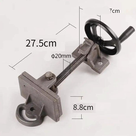 Adjustable vise clamp component of Heavy Duty Cutting Chop Saw With Quick Release Vise Clamp For Metal Cutting And Circular Saw Attachments 0 To 45 Degree Adjustable Pressure Plate Cast Iron Build Built For Pros Durability And Clean Steel And Iron Cuts, showing measurements.