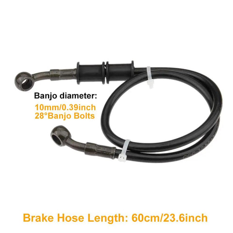 Braided Stainless Steel Motorcycle Brake Line 60cm 23.6in Hydraulic Clutch Oil Pipe Replacement For ATV Dirt Bike Pit Bike Motorbike Durable Rust-Resistant Banjo Ends