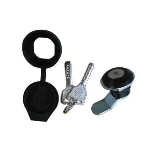 Black Electric Cabinet Box Cam Lock For Industrial Chassis And DIY Projects, keys, and sealing cap, 1 piece, secure mechanism.