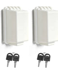 Lockable Waterproof Outdoor Electrical Outlet Cover Box With Key And Drip Proof Weather Shielding For Standard Sockets, two pack, white.
