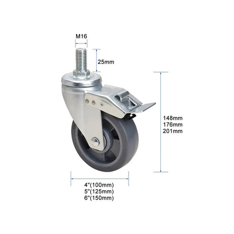 Heavy Duty Swivel Caster Wheels With Top Plate M Threaded Stem Rubber Casters For Furniture And Workbenches Smooth 360 Degree