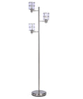 Modern Three Light Floor Lamp With Adjustable Ribbed Glass Shades And Reading Light, 68 Inches Tall, Cool Brushed Nickel Finish