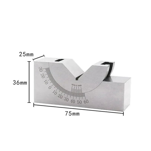 Precision CNC Milling V Block With Fine Angle Adjustment Scales Hold Clamp Vice Grip For Bevel Milling And Chamfering On 0 To 60 Celsius Range Using Hard Quenched Steel For Heavy Duty Jobs, 75mm size.