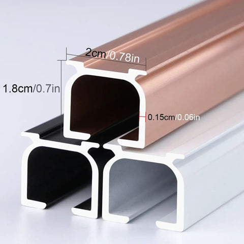Built Tough Aluminum Sliding Barn Door Track System Adjusts From 2.3 To 19.6 Ft, showing various aluminum profiles for ceiling mount.