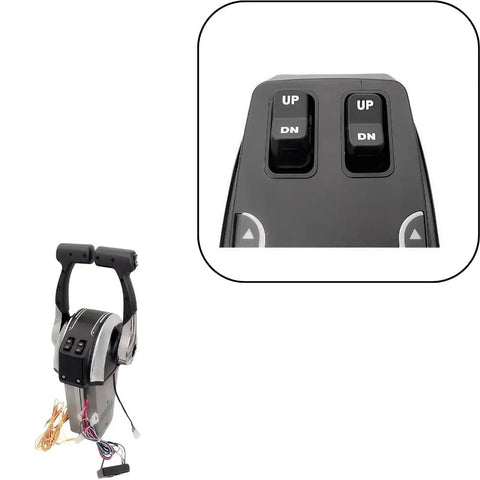 Beefed Up Twin Engine Console Remote Control Box for Dual Outboard Boats, Top Mount Throttle With Trim Switch close-up.