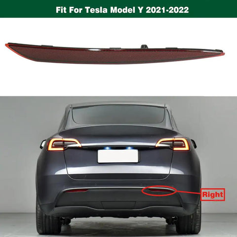 Right Side Rear Bumper Reflector Light For Tesla Model Y 2021 2022 in red, mounted on vehicle's RH rear fascia.