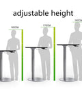 Adjustable height range shown for Heavy Duty Pneumatic Lectern With Smooth Height Adjustment Mobile Presentation Podium.