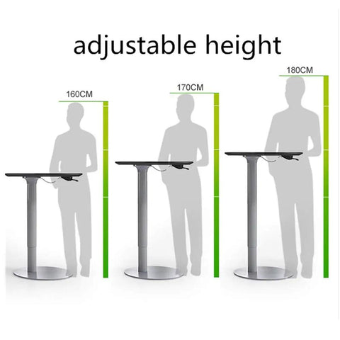 Adjustable height range shown for Heavy Duty Pneumatic Lectern With Smooth Height Adjustment Mobile Presentation Podium.