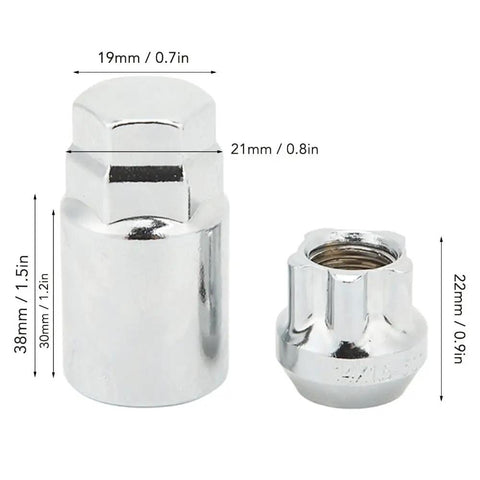 Anu Stainless Steel Cone Seat Wheel Locks For Tesla Model 3 Y S X, M14x1.5 silver lug nut set with 19mm 21mm measurements