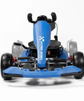 Blue Hoverboard To Go Kart Conversion Kit For Kids And Adults Outdoor Go Kart Attachment, front view with shock absorbers.