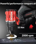 20V Brushless Cordless Drill Driver 55Nm Torque 10Mm Chuck With 2X5Ah Batteries drilling into metal with brushless motor technology.