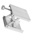 Heavy Duty Aluminum Alloy Lift Stand For Machines With Adjustable Height And Easy Install Design Perfect For Leveling Workbenches In Industrial And Scientific Setups. Silver adjustable lift stand with ribbed top.