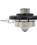 Side view of 3/16 Inch Demi Bullnose Pro Grade Router Bit With Diamond Vacuum Brazed Wheel, 5/8-11 thread, 45 Degree Bevel Edge.