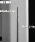 Close-up of a needle point bit with 1mm head and 1/8 inch shank from 30 Piece Diamond Burr Set With One Eighth Inch Shank Needle Point Grinding Bits 1mm Head Diameter For Rotary Tools Ideal For Bead Work Stone Ceramic Glass Tile And Jewelry Making Dope Quality Durable Diamond Bits.