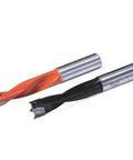 Two-flute woodworking gang drill bits with TCT heads; silver shanks, orange and black bodies, 57 mm length