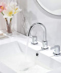 Chrome Finish Widespread Bathroom Sink Faucet With 8 Inch Spread For 3 Hole Vanities, Modern Vanity Tap With Metal Pop Up Drain