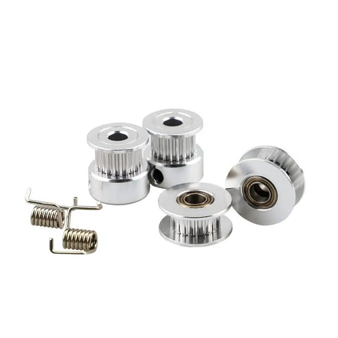 Upgrade Your Printer With GT2 Timing Pulley 20 Teeth 5mm Bore And 6mm Belt Kit Plus Idler Wheels Tensioners For Smooth Printing Action. silver GT2 timing pulleys with bearings and tension springs