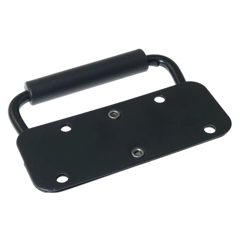 Hella Sturdy Black Spring Loaded Folding Carry Handle With Slick Rubber Grip Heavy Duty Surface Mount Brackets For Toolboxes Battery Boxes And Custom Speaker Cabs